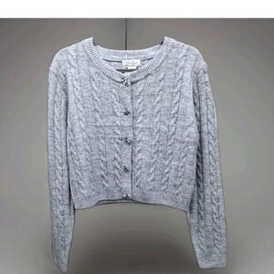 Jessica Simpson Gray Crop Cable Knit Cardigan Silver Snaps Size Large NWT